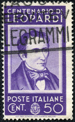 stamp printed in the Italy shows Count Giacomo Leopardi, poet