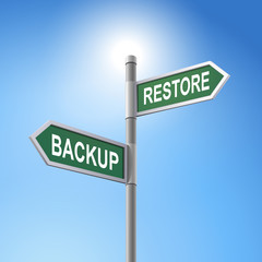 3d road sign saying saying backup and restore