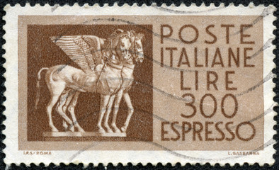 stamp printed in Italy shows Etruscan Winged Horses