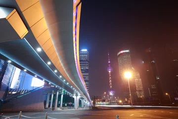 Fotobehang Shanghai modern city landmark background night view of traffic © Aania
