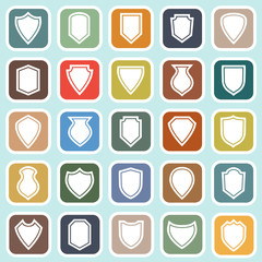 Shield flat icons on blue background