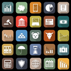 Stock market flat icons with long shadow