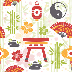 Oriental seamless pattern with asian symbols