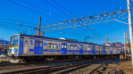 Fototapeta na wymiar Fujikyo Train at Kawaguchiko Station