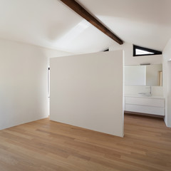 beautiful modern loft, room with white bathroom