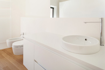 Naklejka na ściany i meble beautiful modern loft, white bathroom, sink