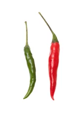 Fotobehang Green and red chili pepper isolated on a white background © ultramcu