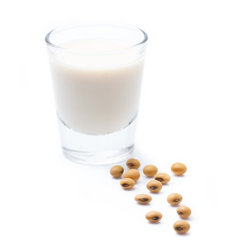 Soy milk and soy bean protein nutrient set isolated on whiteback