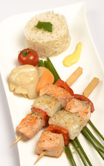 Grilled salmon and  cod brochette