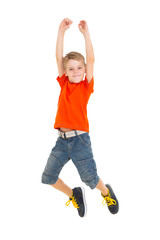 cheerful boy jumping