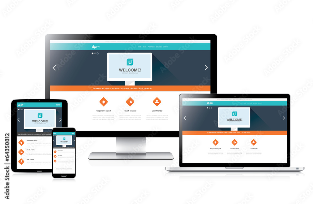 Fototapete flat fully responsive website web design in modern vectors