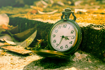 Clock on ancient brick