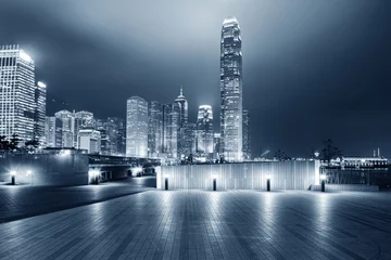 Papier Peint photo Lavable Hong Kong square with night modern building background