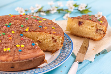 Sweet pie from semolina with cherry