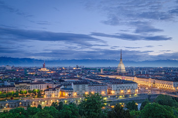 Fototapeta na wymiar Turin (Torino), high definition panorama at twilight