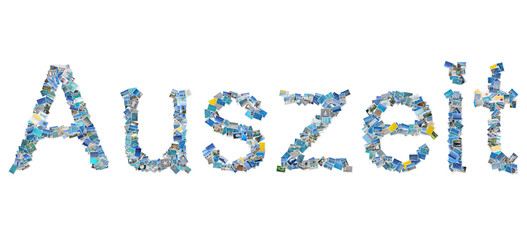 Auszeit - Wort for Urlaubskonzepte - isoliert in blau weiß