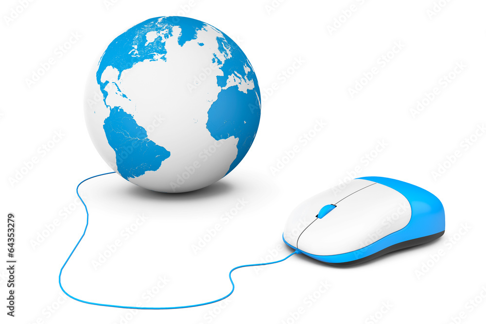 Poster computer mouse connected to earth globe