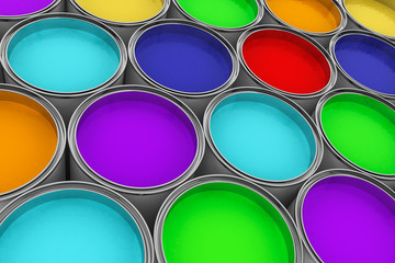 Extreme closeup colorful paint cans