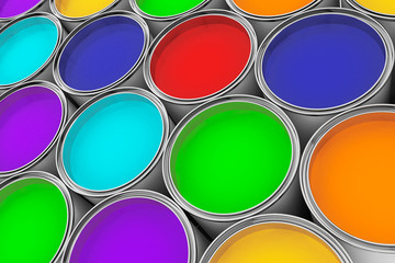 Extreme closeup colorful paint cans