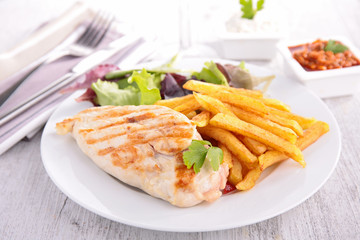 chicken breast and fries
