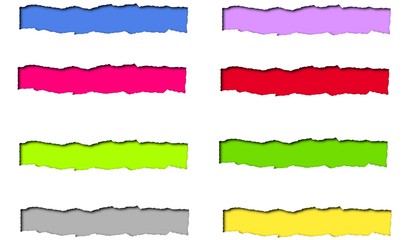 Set of torn papers with color space for text isolated