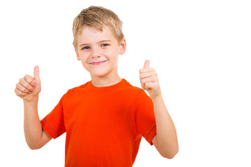 young boy showing thumbs up gesture