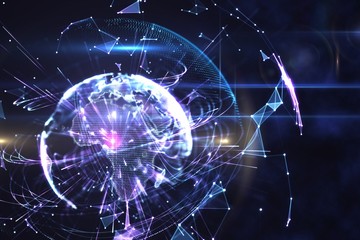 Global technology background in purple