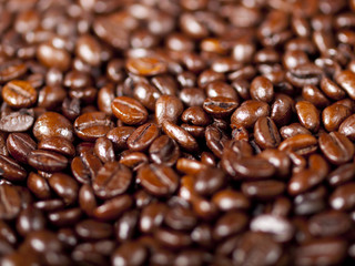 Background of freshly dark roasted coffee beans