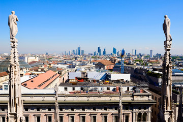 Fototapeta premium Duomo cathedral of Milan - skyline from roof terrace