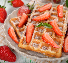Belgian waffles with strawberries