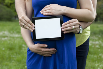 Using tablet computer in park