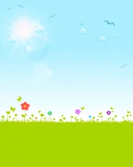 Fensteraufkleber Blumenwiese Sommer, Sonne und blauer Himmel © SimpLine