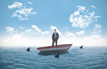 Composite image of thinking businessman in a sailboat