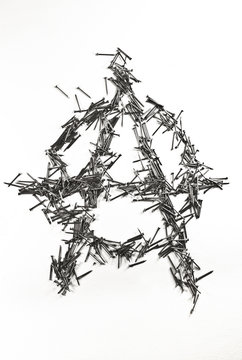 Anarchy sign made of iron nails