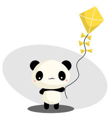 Naklejka premium Panda Playing Kite