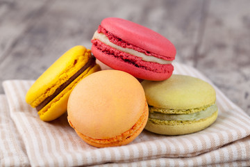 Macaroons on a wooden table