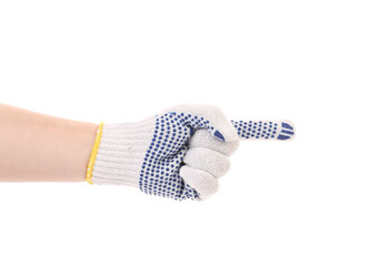 Hand in glove point with finger.