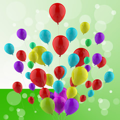 Fototapeta na wymiar Floating Colourful Balloons Mean Cheerful Ceremony Or Multicolou