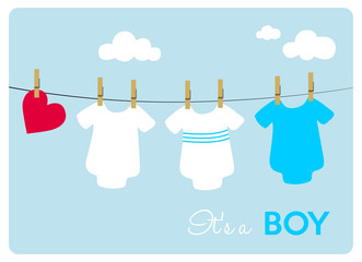 baby boy shower invitation card with baby bodysuits