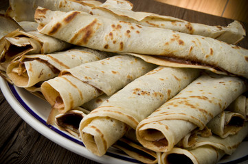 Sweet crepes with chocolate cream homemade product