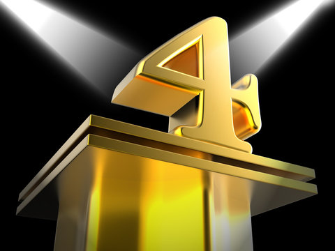 Golden Four On Pedestal Means Movie Awards Or Prizes