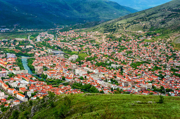 The view from high on the city of Mostar in Bosnia and Herzegovi