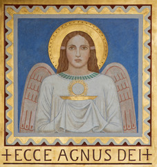Naklejka premium Vienna - Fresco of symbolic angel with the Eucharist