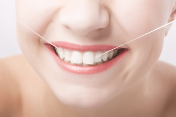 Beautiful Caucasian Woman Smile. Dental Care  Concept