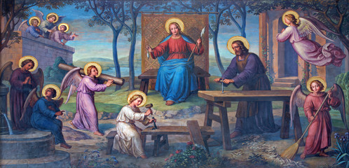 Fototapety  Wiedeń - Fresk Świętej Rodziny w pracowni w kościele Karmelitów