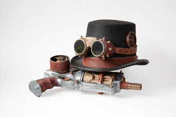 Steampunk hat, goggles and weapon