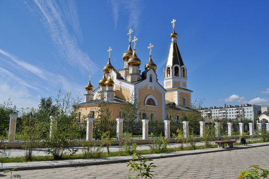 Orthodox temple on the background of blue sky.