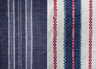Textile cloth background textures, blue, white and red pattern