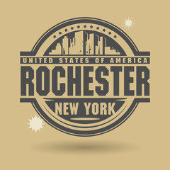 Stamp or label with text Rochester, New York inside