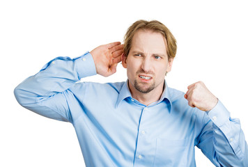 Bad news. Nosy man secretly listens to private conversation